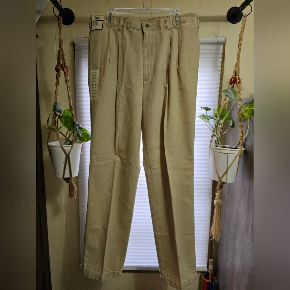 Vintage Savane Pleated Clasic Fit Soft Denim Pants 36W 34L NWT